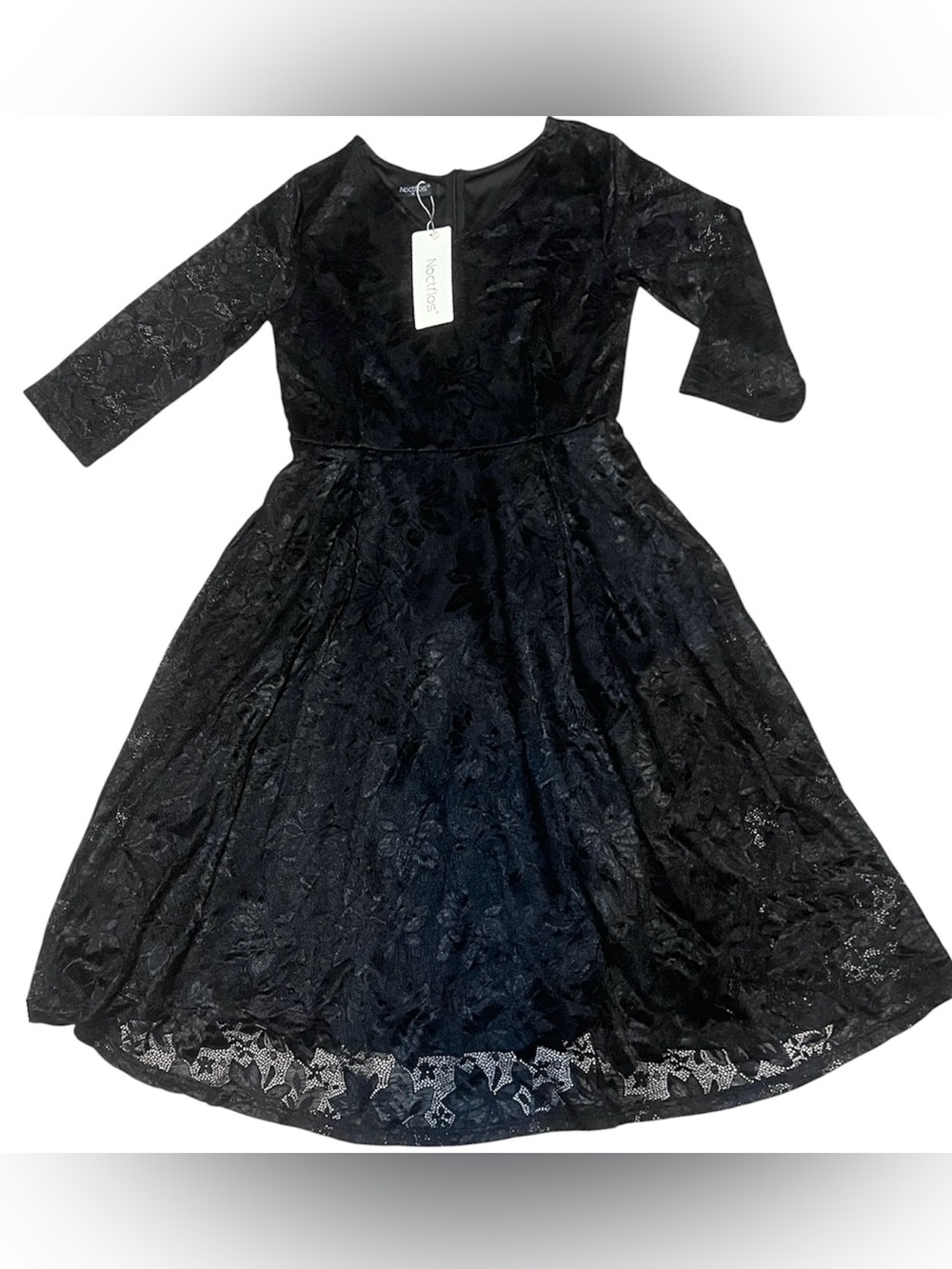 Noctflos Black Floral Lace 3/4 Sleeve A-Line Cocktail Dress NWT size M